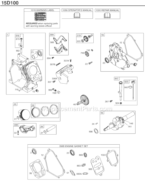 Page A Diagram and Parts List for 15D100SERIES 0111-0918 Briggs and Stratton Engine